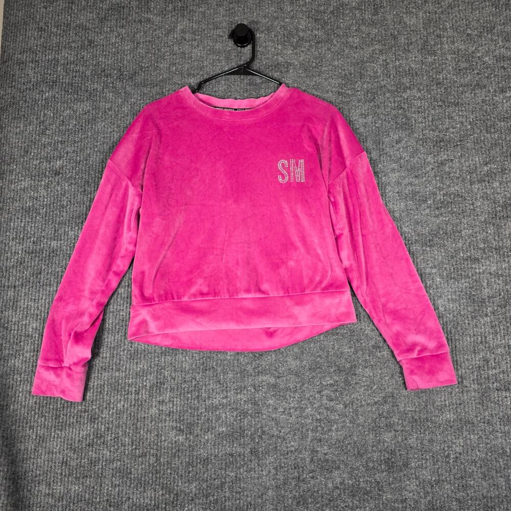 Steve Madden Pink Velour Cropped Sweatshirt Rhinestone Logo Y2K Size‎ M